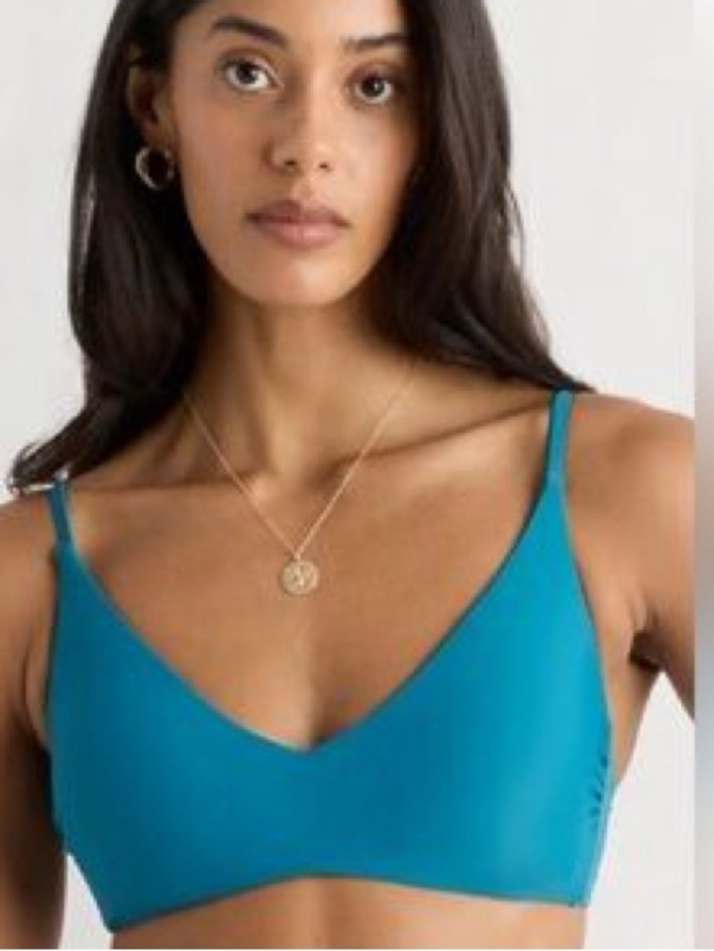 NWOT Quince Italian V-Neck Bikini Top lagoon teal medium